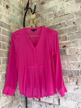 J. Crew Fuchsia Long-Sleeve Pleated Front Blouse